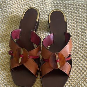 Tory Burch Brown and Red Sandals